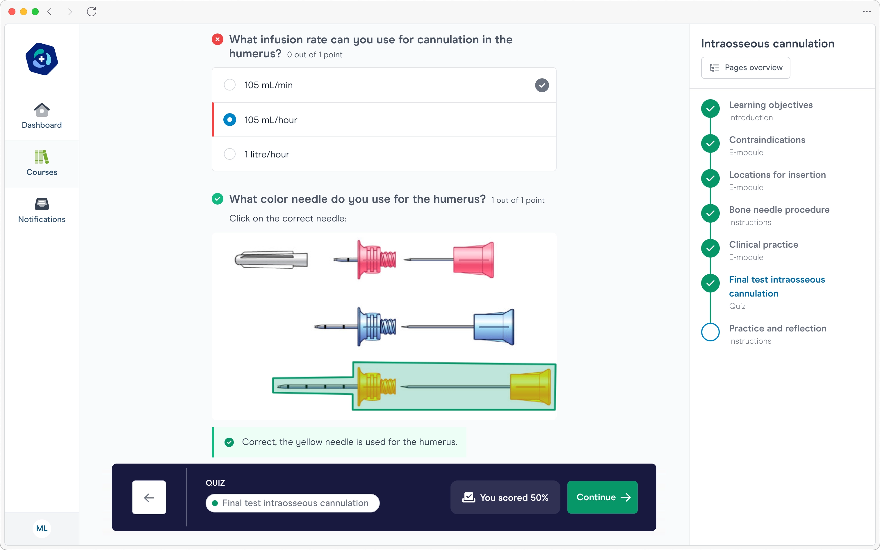 Screenshot of a learning module and quiz in the Carbon learning platform.